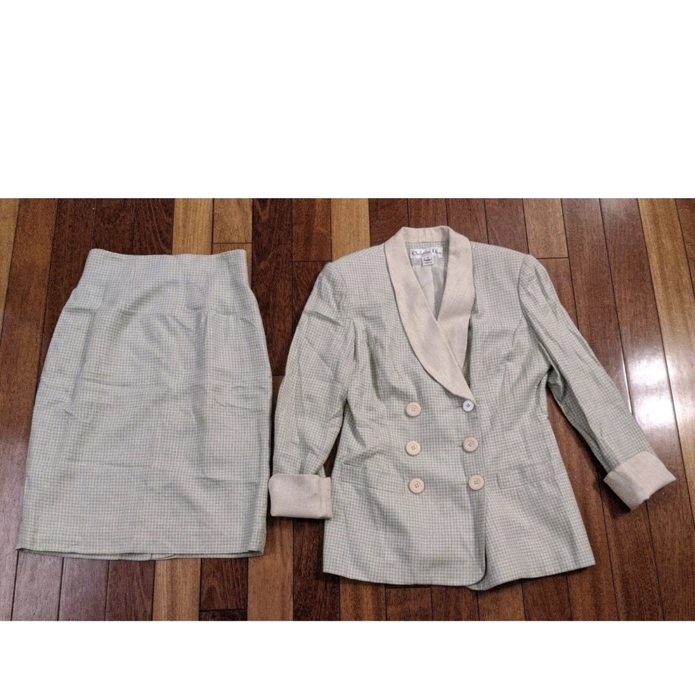 Vintage Christian Dior Blazer Skirt Suit Womens 6 Plaid Double Breasted USA READ